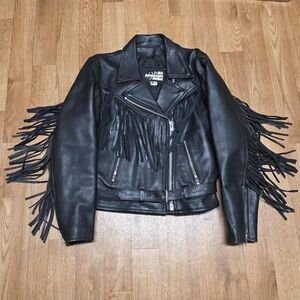 ALL AMERICAN RIDER Women's Leather Motorcycle Fringe Jacket Size 10 Made In USA